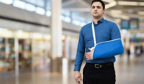 Man With Broken Arm In Airport Terminal